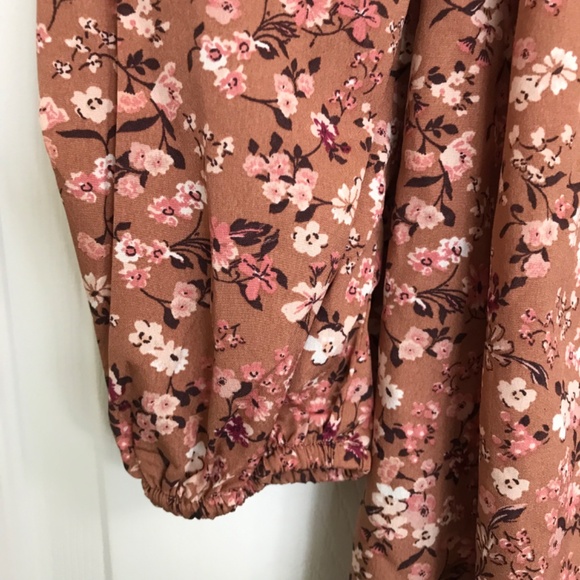 Streetwear Society Sweetheart Neckline Tie Floral Dress S Brown Pink Long Sleeve - Picture 8 of 15